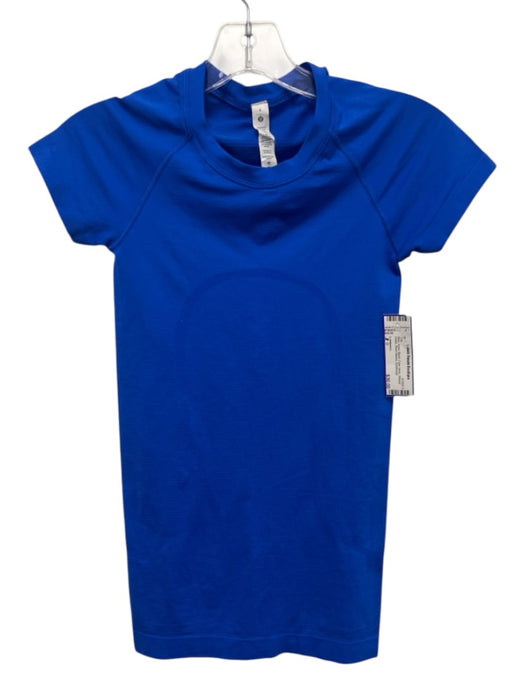 Lululemon Size 2 Blue Nylon Blend Crew Neck Ribbed Detail Short Sleeve Top Blue / 2