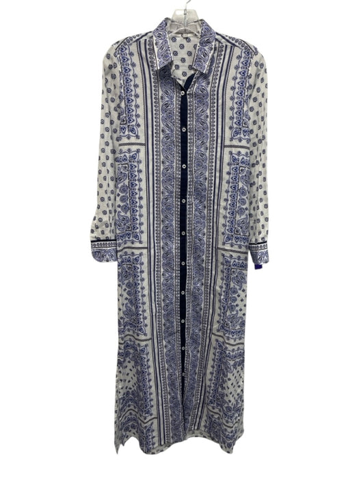 Bella Tu Size XS Blue, Black & White Cotton Collar Neck Button Down Dress Blue, Black & White / XS