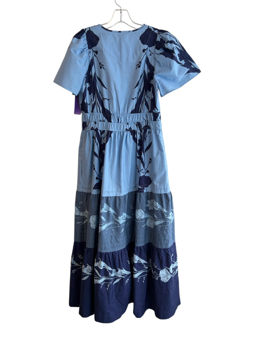 Anthropologie Size Small Blue & Navy No Fabric Tag Short Sleeve V Neck Dress Blue & Navy / Small