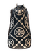 Tory Burch Cream & Black Embossed Leather Monogram Magnetic Close 2 handles Bag Cream & Black / Small
