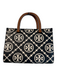 Tory Burch Cream & Black Embossed Leather Monogram Magnetic Close 2 handles Bag Cream & Black / Small