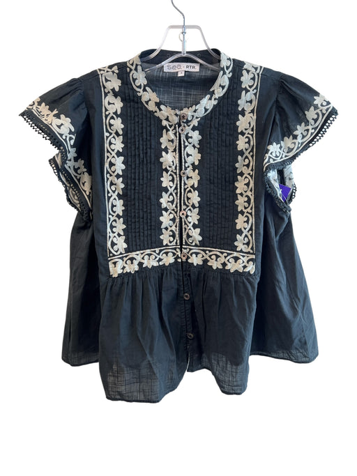 Sea x RTR. Size Small Black & Gray Cotton Button Down Ruffle Sleeveless Top Black & Gray / Small