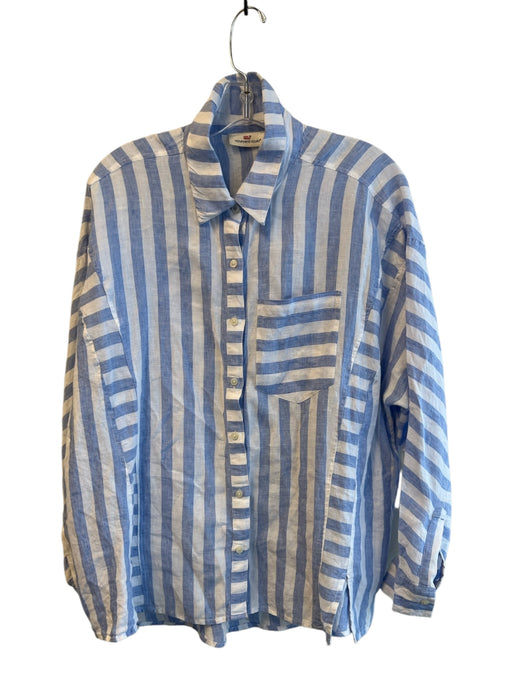 Vineyard vines Size 8 Blue & White Linen Stripe Collared buttondown Top Blue & White / 8