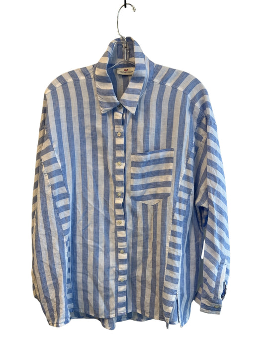 Vineyard vines Size 8 Blue & White Linen Stripe Collared buttondown Top Blue & White / 8