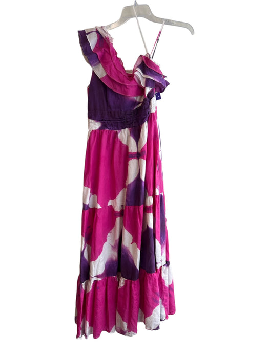 Busayo Size 6 Pink, White & Purple Linen Blend Back Zip One Shoulder Maxi Dress Pink, White & Purple / 6