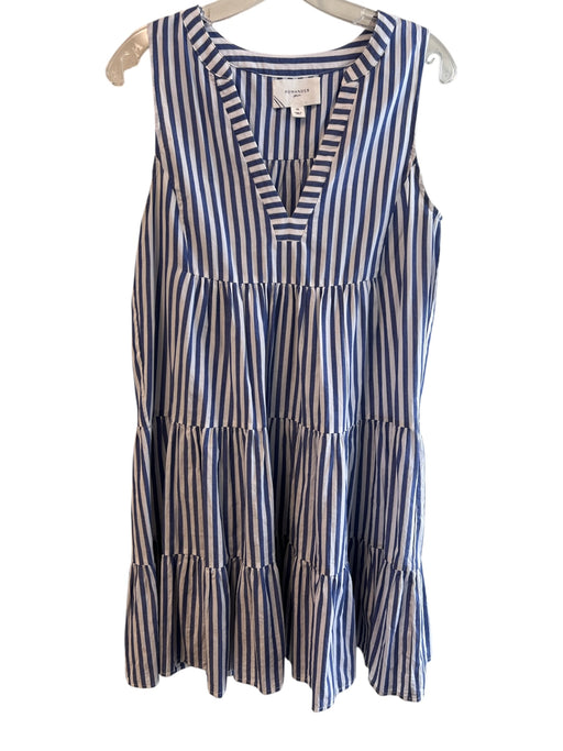 Pomander Place Size Medium Blue & White Cotton Striped V Neck Sleeveless Dress Blue & White / Medium