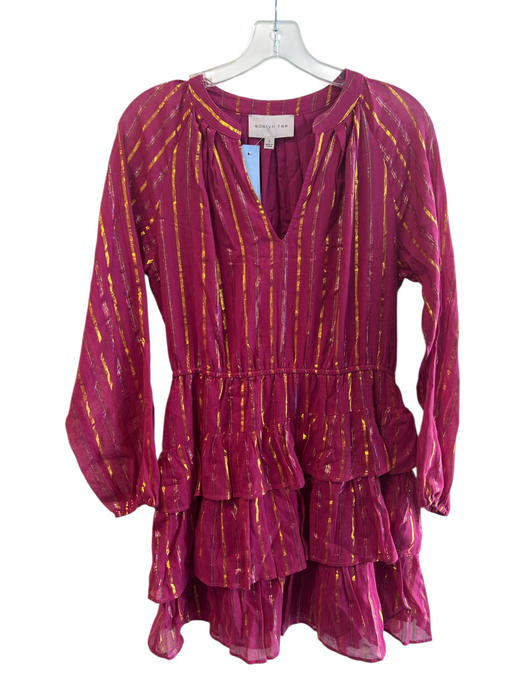 Adelyn Rae Size S Pink Cotton Blend V Neck Long Sleeve Ruffle Stripe Dress Pink / S
