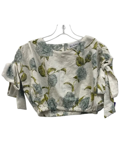 En Saison Size XS White, Blue, Green Polyester Crop Floral Tie Detail Skirt Set White, Blue, Green / XS