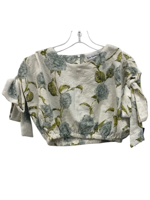 En Saison Size XS White, Blue, Green Polyester Crop Floral Tie Detail Skirt Set White, Blue, Green / XS