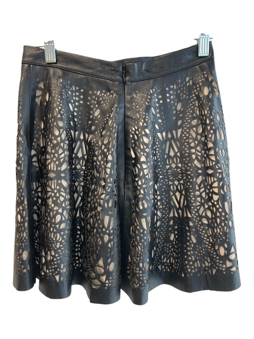 Parker Size 0 Black Leather & Polyester Back Zip Cut Out Lined Knee length Skirt Black / 0