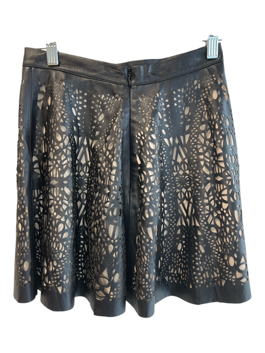 Parker Size 0 Black Leather & Polyester Back Zip Cut Out Lined Knee length Skirt Black / 0