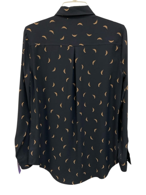 Equipment Femme Size S Black & Yellow Viscose Printed Button Front Collar Top Black & Yellow / S