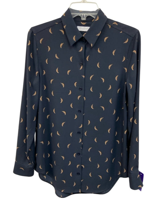 Equipment Femme Size S Black & Yellow Viscose Printed Button Front Collar Top Black & Yellow / S