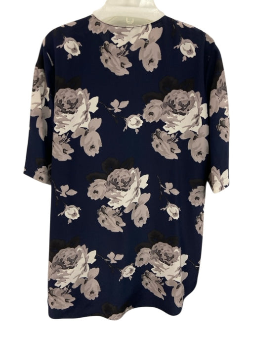 Theory Size S Navy & Multi Silk V Neck Floral 1/2 Arm Top Navy & Multi / S