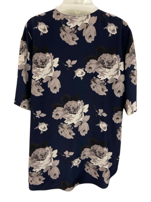 Theory Size S Navy & Multi Silk V Neck Floral 1/2 Arm Top Navy & Multi / S