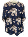Theory Size S Navy & Multi Silk V Neck Floral 1/2 Arm Top Navy & Multi / S