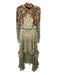 Saloni Size 4 Cream & Multi Silk Zip & Button Long Sleeve Ruffles Mock Neck Top Cream & Multi / 4