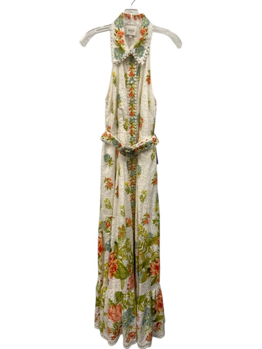 Hemant & Nandita Size S White & Multi Cotton Eyelet Sleeveless Floral Dress White & Multi / S