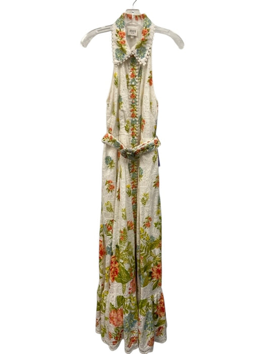Hemant & Nandita Size S White & Multi Cotton Eyelet Sleeveless Floral Dress White & Multi / S