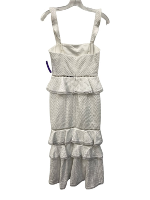 NBD Size S White Cotton Crochet Ruffles Sleeveless Maxi Dress White / S