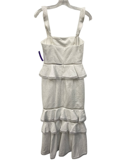 NBD Size S White Cotton Crochet Ruffles Sleeveless Maxi Dress White / S