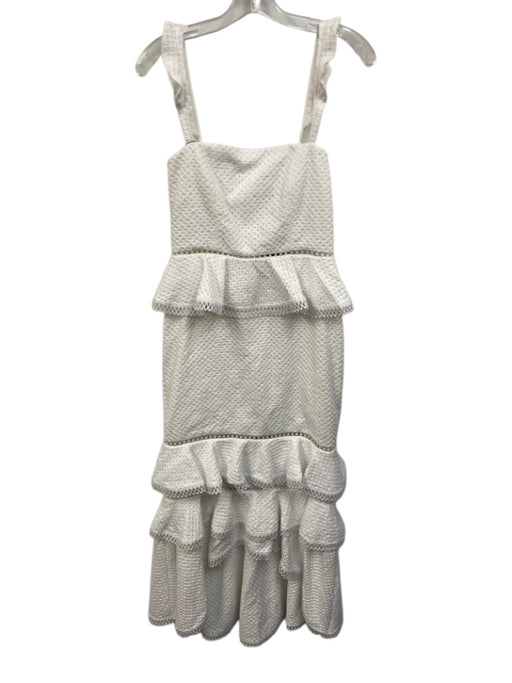 NBD Size S White Cotton Crochet Ruffles Sleeveless Maxi Dress White / S
