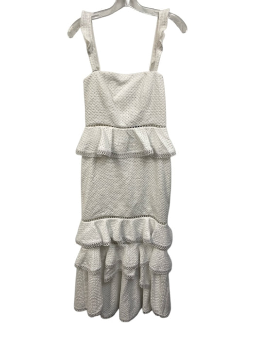 NBD Size S White Cotton Crochet Ruffles Sleeveless Maxi Dress White / S
