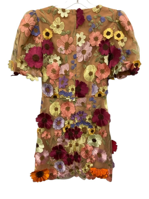 Elliatt Size S Brown & Multi Polyester 3D Florals V Neck Zip Back Mini Dress Brown & Multi / S