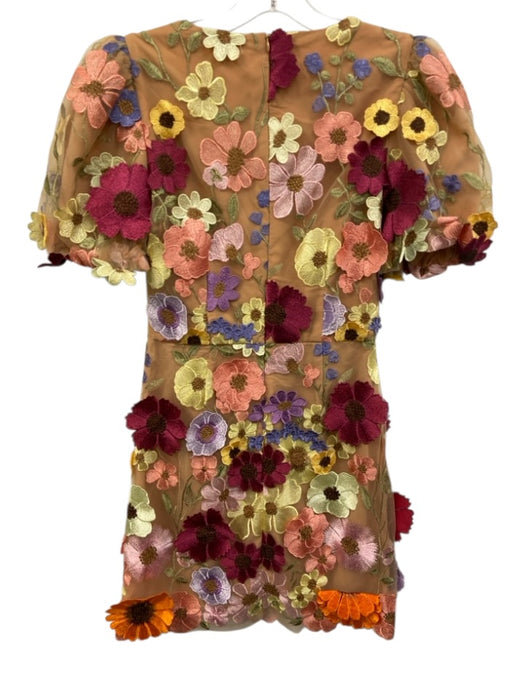Elliatt Size S Brown & Multi Polyester 3D Florals V Neck Zip Back Mini Dress Brown & Multi / S