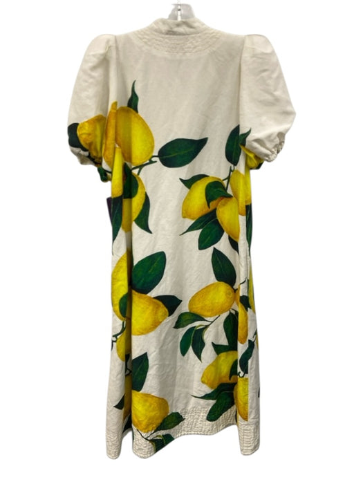 Emily McCarthy Size XS White, Yellow & Green Rayon Blend Lemon Puff Sleeve Dress White, Yellow & Green / XS