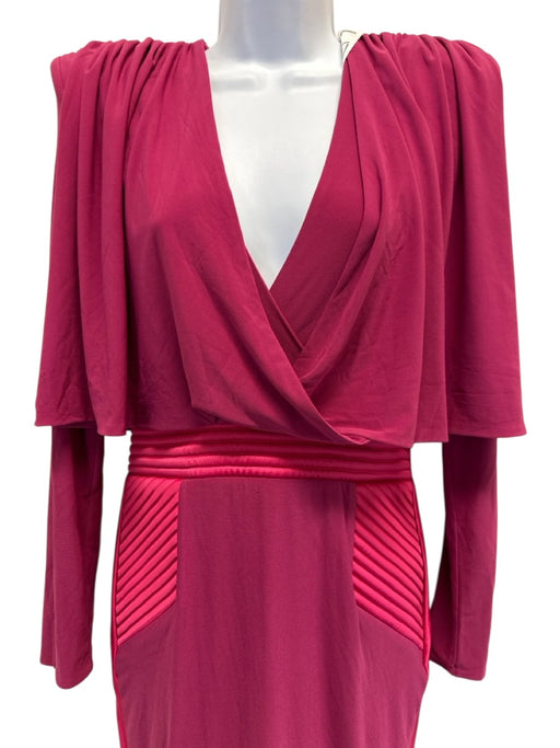 Zhivago Size 6 Deep Pink Poly Blend Shoulder Pads Zip Back Cape Detail Gown Deep Pink / 6