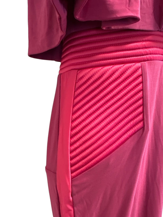 Zhivago Size 6 Deep Pink Poly Blend Shoulder Pads Zip Back Cape Detail Gown Deep Pink / 6
