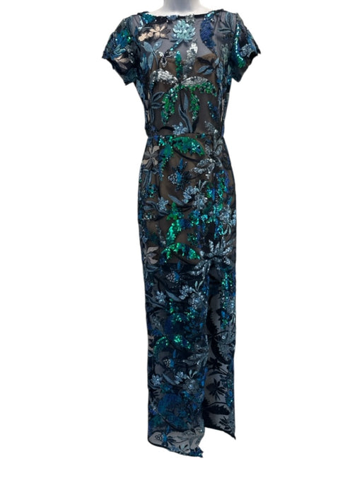 Bronx & Banco Size S Navy & Multi Poly Blend Zip Back Sequined Leg Slit Gown Navy & Multi / S
