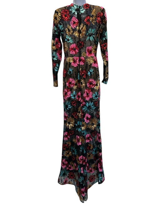 Bronx & Banco Size S Black & Multi Poly Blend Zip Back Floral Floor Length Gown Black & Multi / S
