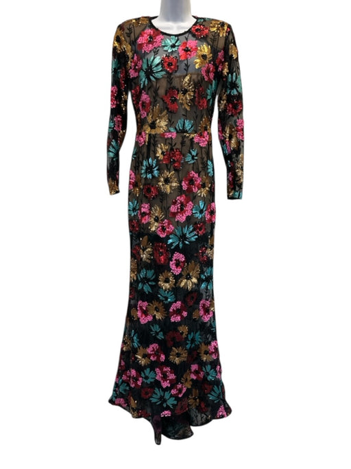 Bronx & Banco Size S Black & Multi Poly Blend Zip Back Floral Floor Length Gown Black & Multi / S