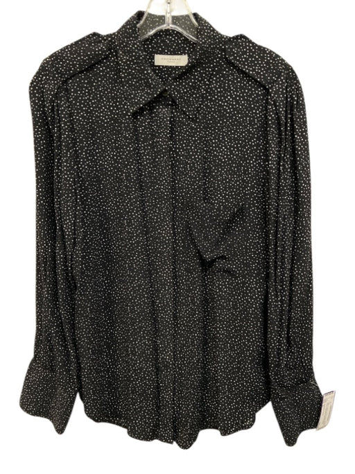 Equipment Femme Size S Black & White Viscose Dotted Button Front Long Sleeve Top Black & White / S