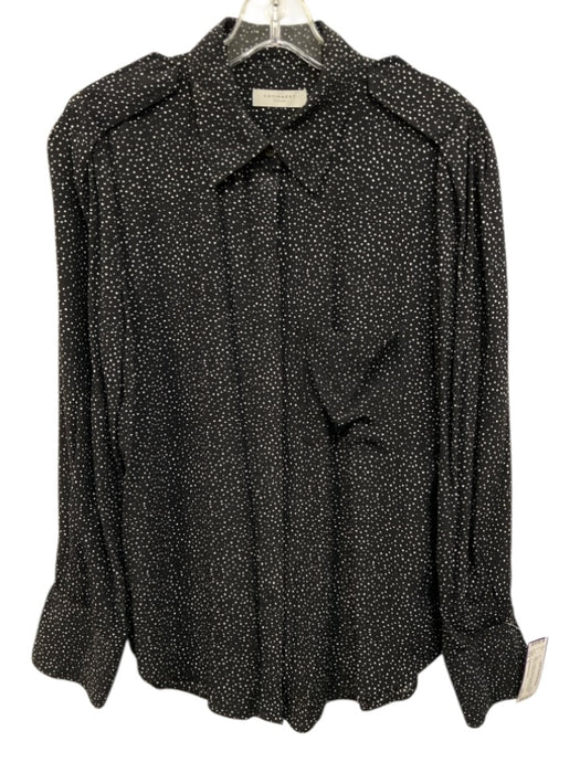Equipment Femme Size S Black & White Viscose Dotted Button Front Long Sleeve Top Black & White / S