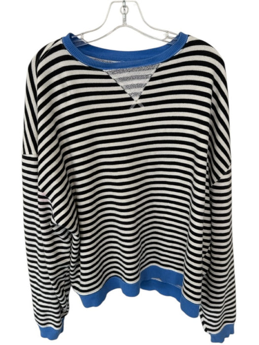 We The Free Size S Black, White & Blue Cotton Blend Stripe Crew Neck Sweatshirt Black, White & Blue / S