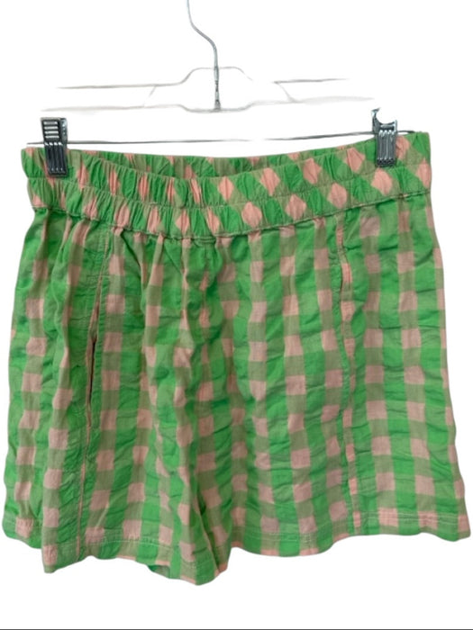 Free People Size S Green & Pink Cotton Gingham Elastic Waist High Waist Shorts Green & Pink / S