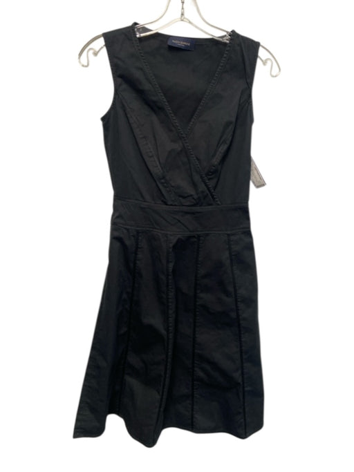 Piazza Sempione Size 40 Black Cotton Blend Sleeveless V Neck Piping Detail Dress Black / 40