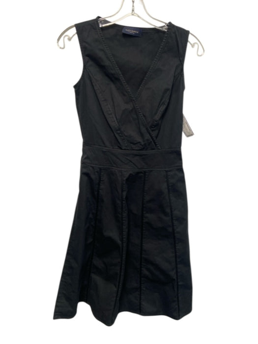 Piazza Sempione Size 40 Black Cotton Blend Sleeveless V Neck Piping Detail Dress Black / 40