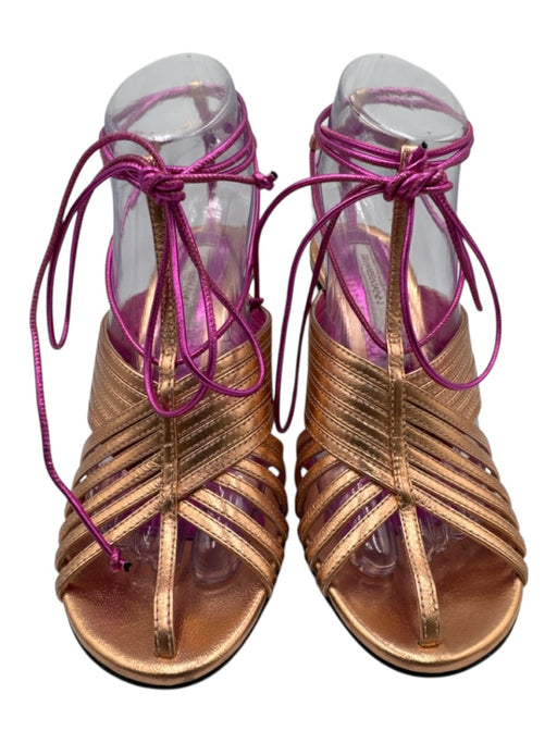 Zimmermann Shoe Size 38 Rose Gold & Pink Leather Metallic Strappy Sandals Rose Gold & Pink / 38
