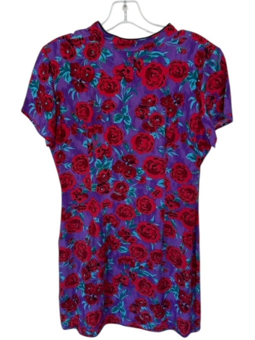 Zara Size M Purple & Red Viscose Lined Floral Asia - Inspired Dress Purple & Red / M