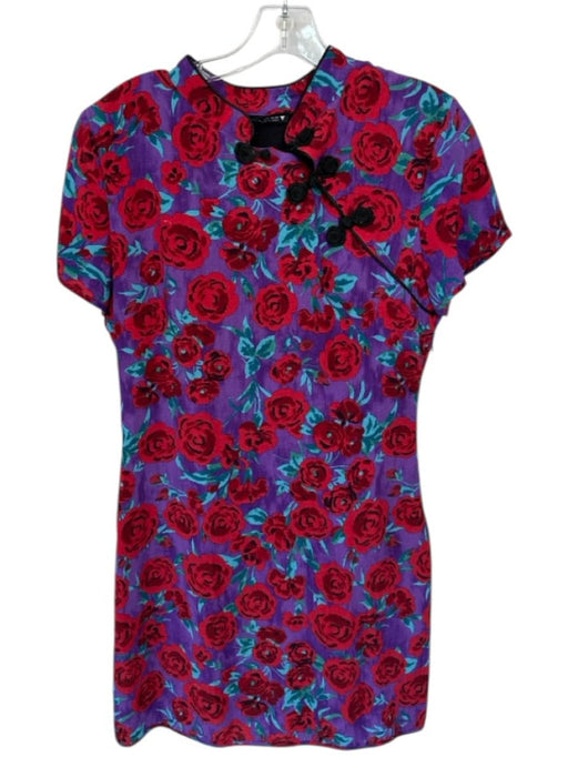 Zara Size M Purple & Red Viscose Lined Floral Asia - Inspired Dress Purple & Red / M