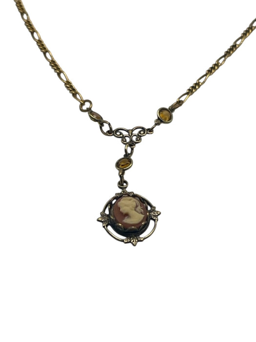 Orange & White Metal Brass Cameo Circle Clasp Necklace Orange & White