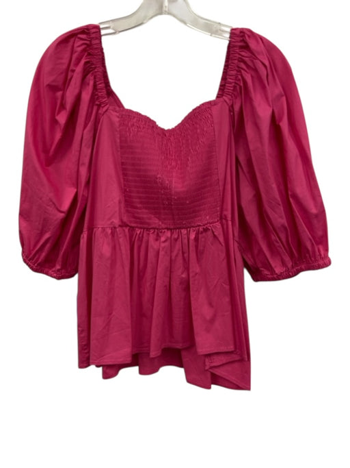 Crown & Ivy Size XXL Hot pink Cotton Short Puff Sleeve Smocked Back Peplum Top Hot pink / XXL