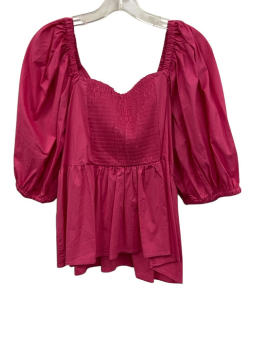 Crown & Ivy Size XXL Hot pink Cotton Short Puff Sleeve Smocked Back Peplum Top Hot pink / XXL