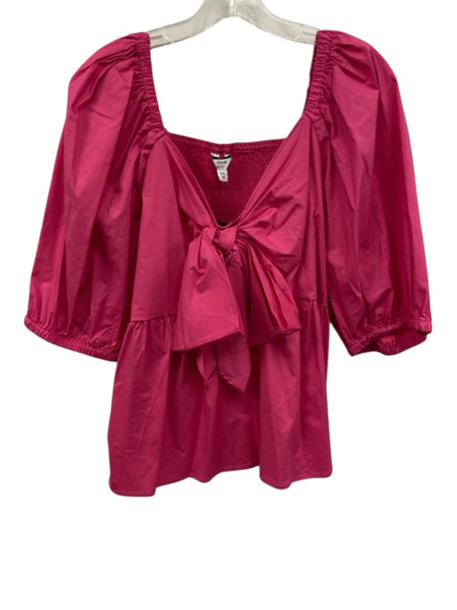 Crown & Ivy Size XXL Hot pink Cotton Short Puff Sleeve Smocked Back Peplum Top Hot pink / XXL