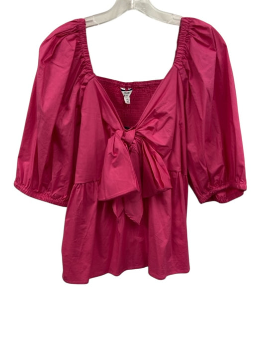 Crown & Ivy Size XXL Hot pink Cotton Short Puff Sleeve Smocked Back Peplum Top Hot pink / XXL