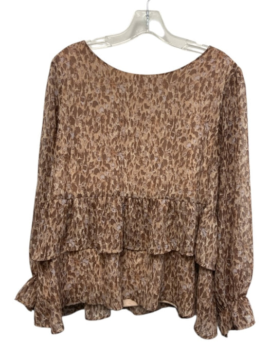 Gilli Size 1X Brown & Beige Polyester Long puff sleeve Animal Print Ruffle Top Brown & Beige / 1X